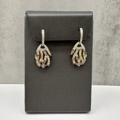 Diamond Enamel Animal Stripe Drop Earrings 14kt Yellow Gold 1.25ctw