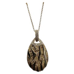 Diamond Enamel Animal Stripe Pendant Necklace 14kt Gold 1.25ctw Estate