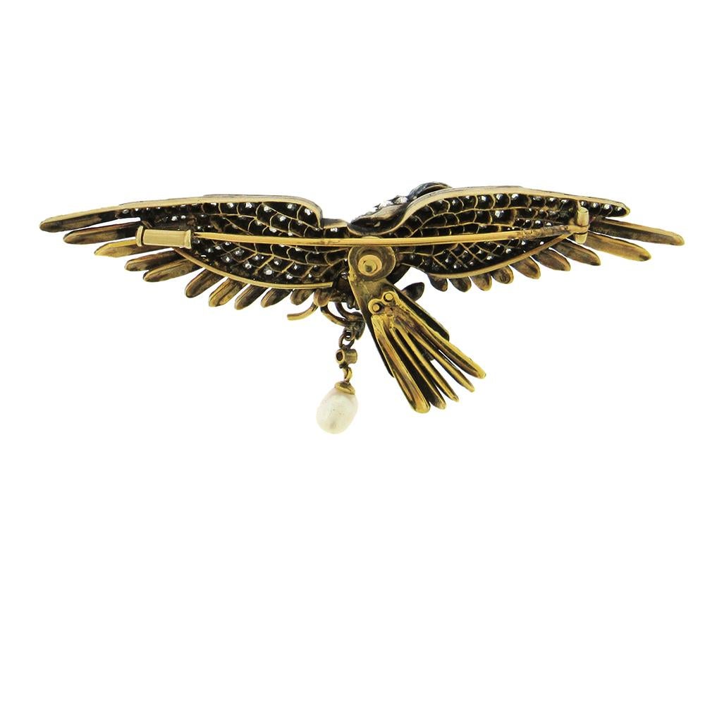Diamond Enamel Antique Eagle Brooch In Good Condition For Sale In New York, NY