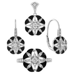 Diamant-Emaille Art Deco Stil Floral Halo Set in 14K Weißgold