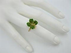 Diamond Enamel Clover Shamrock Flower Ring Antique Victorian 14 Karat Gold