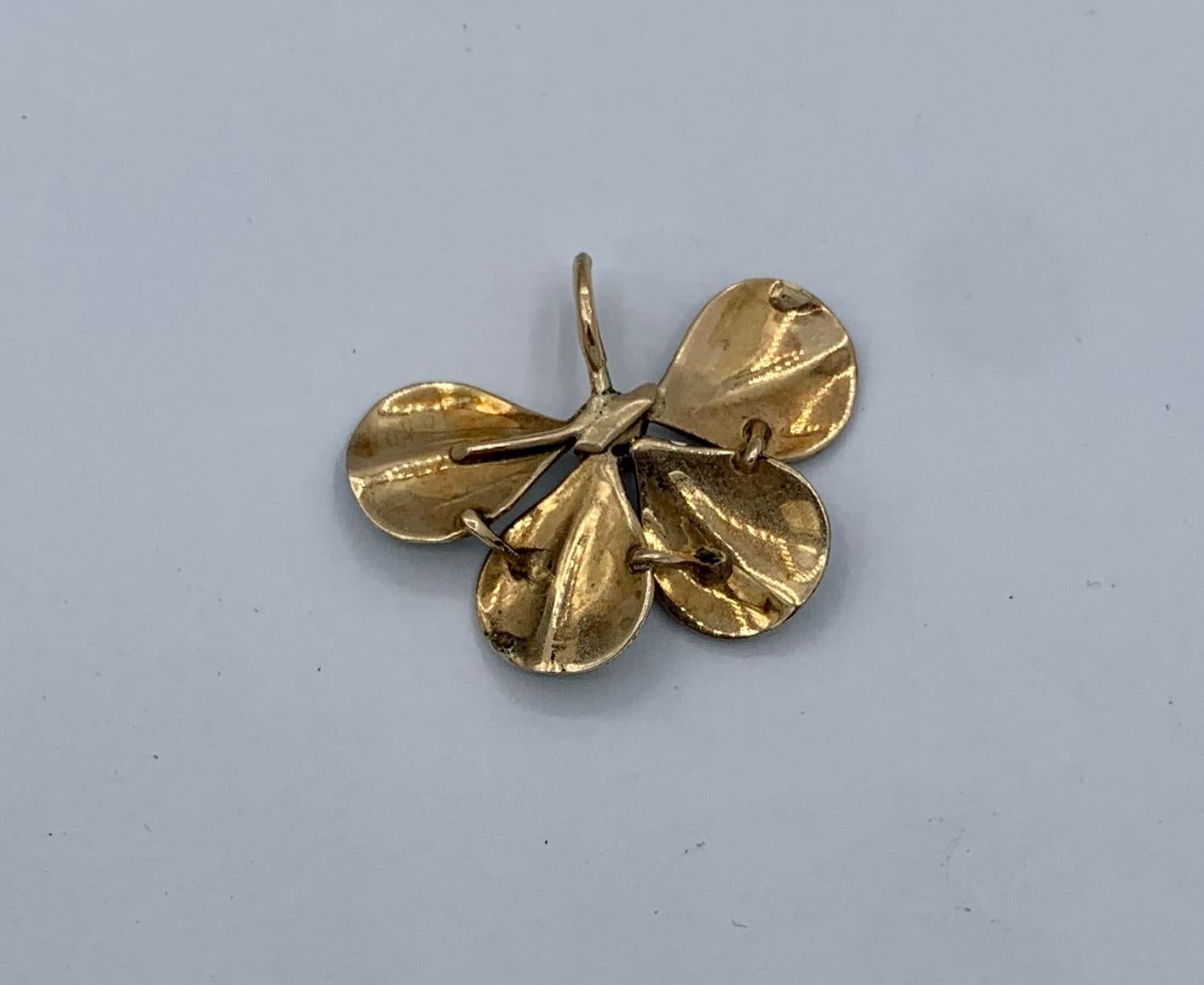 Diamond Enamel Four Leaf Clover Shamrock Flower Pendant Antique, Victorian For Sale 1