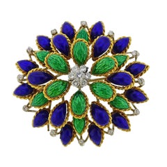 Diamond Enamel Gold Brooch Pin