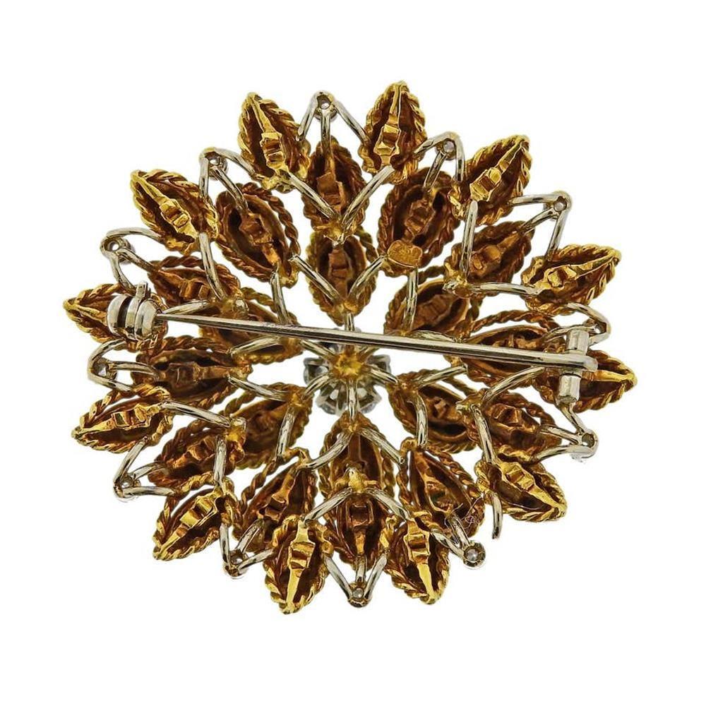 Diamond Enamel Gold Brooch Pin In Excellent Condition For Sale In New York, NY