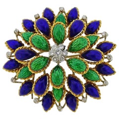 Diamond Enamel Gold Brooch Pin