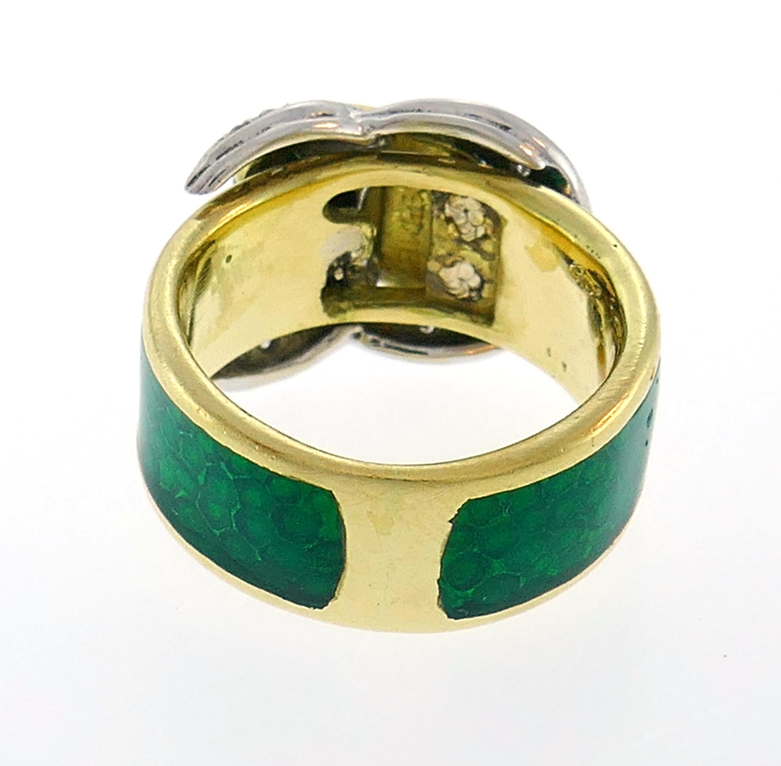 Diamond Enamel Gold Buckle Ring Art Nouveau Style 1