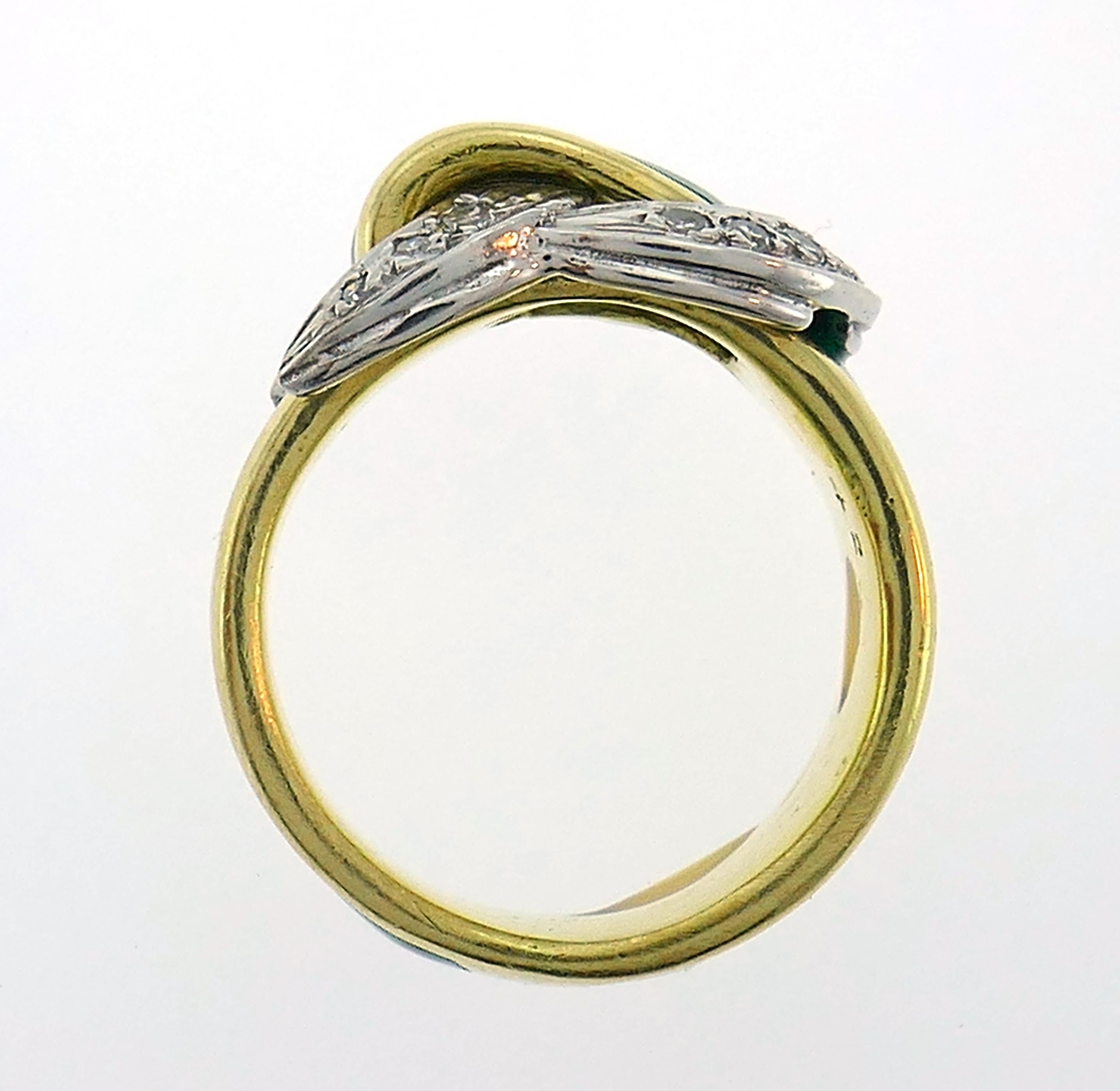 Diamond Enamel Gold Buckle Ring Art Nouveau Style 2