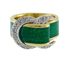 Vintage Diamond Enamel Gold Buckle Ring Art Nouveau Style