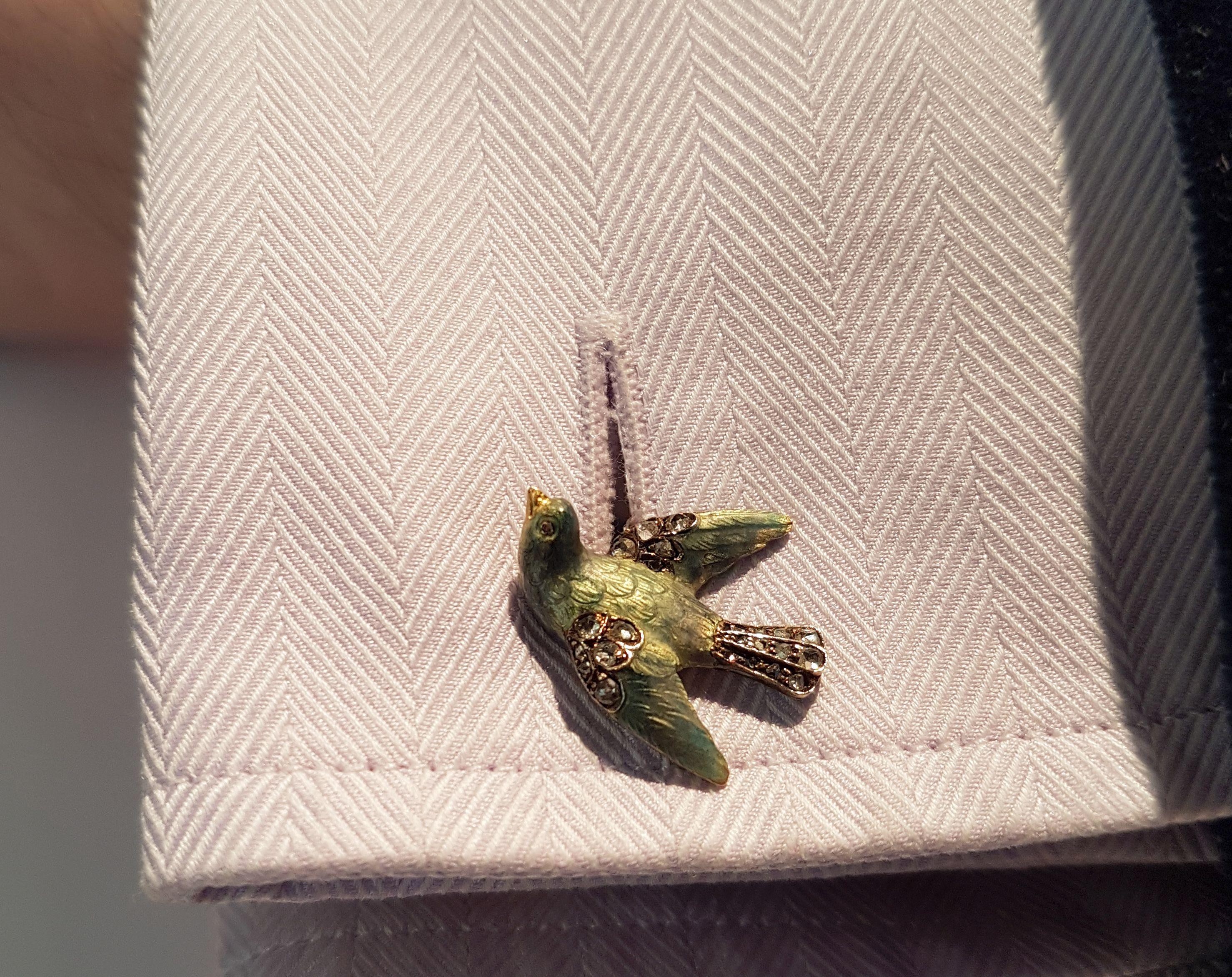 Rose Cut Diamond Enamel Gold Cufflinks 