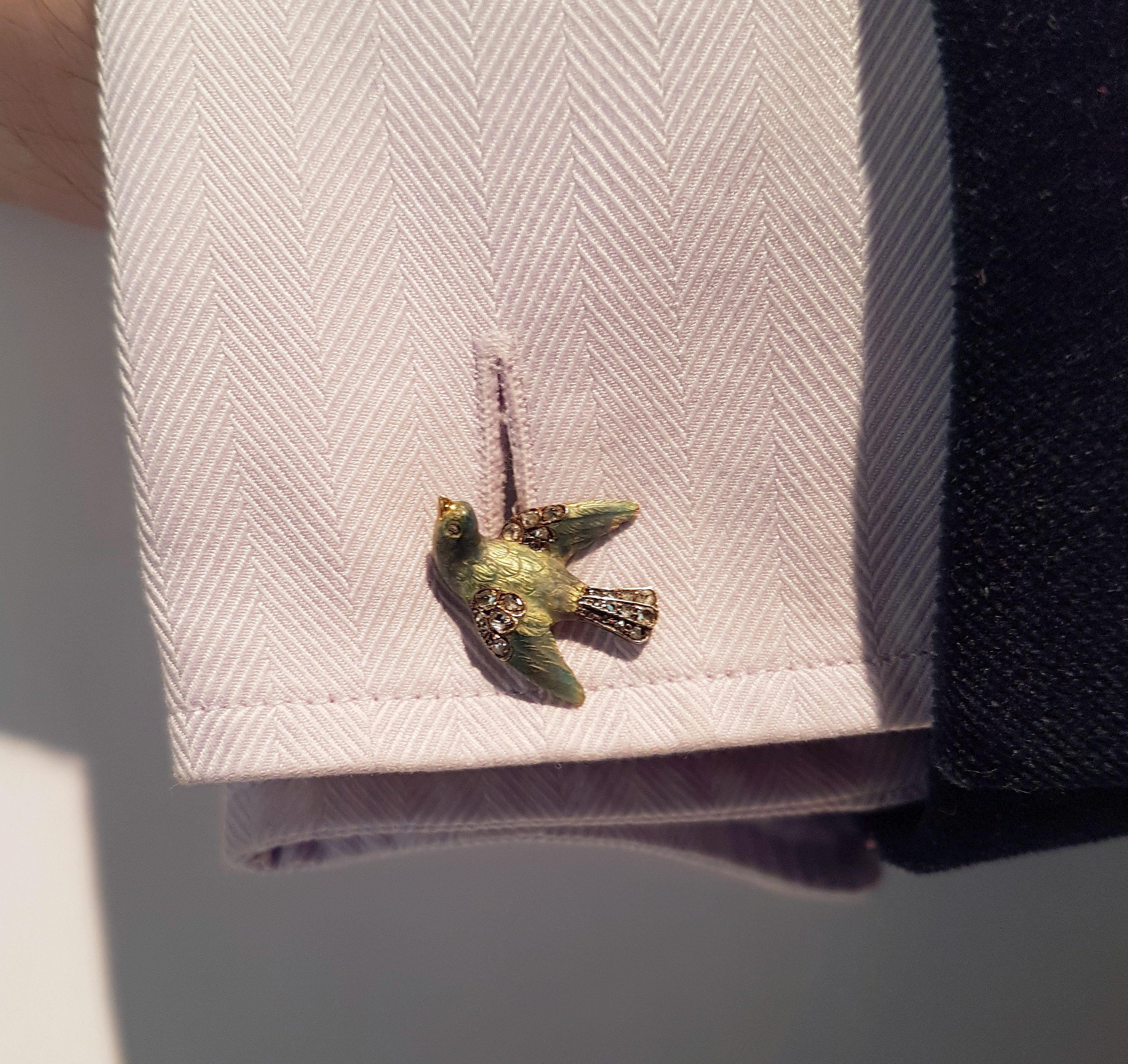 Diamond Enamel Gold Cufflinks 