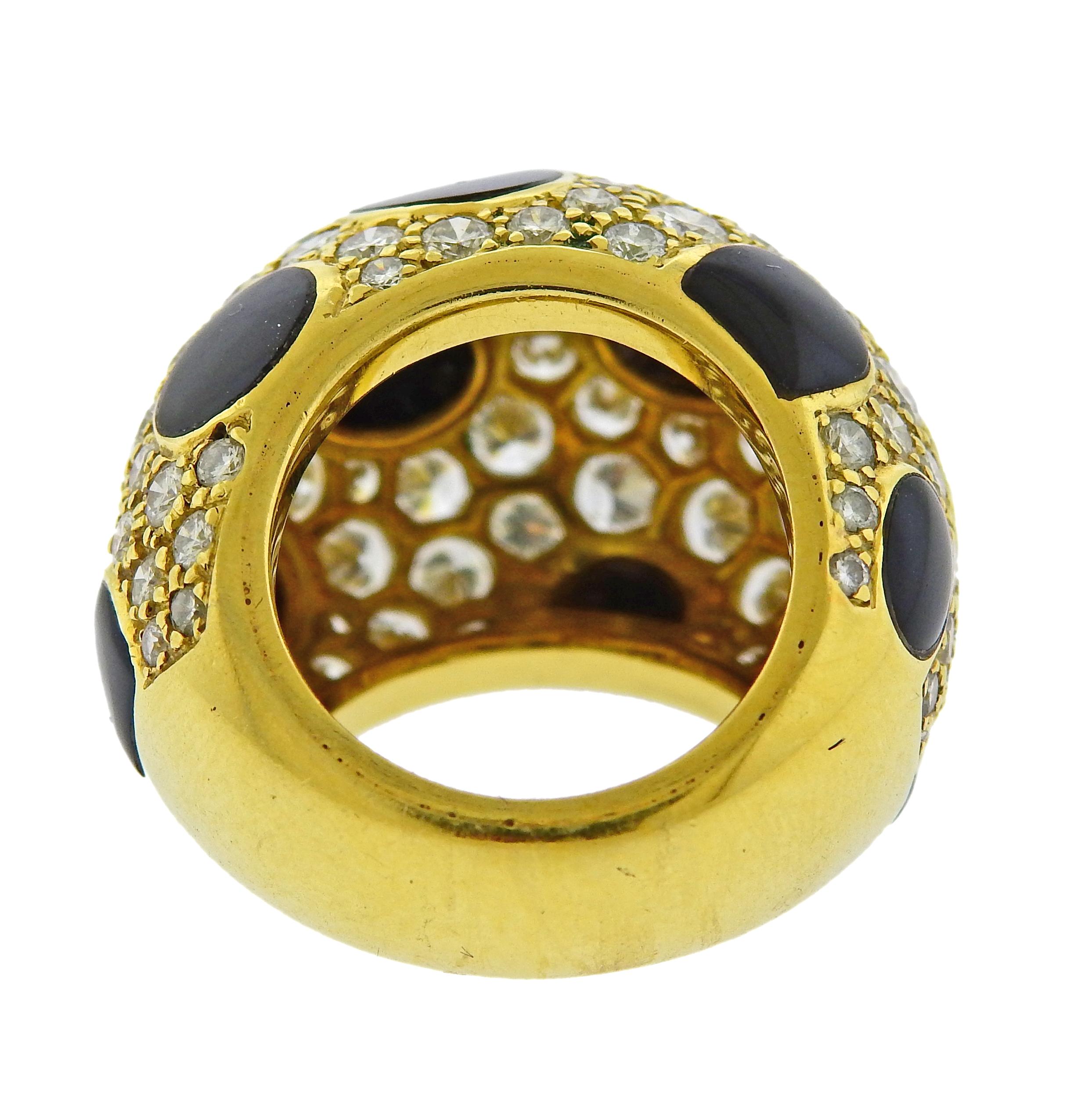 Diamond Enamel Gold Dome Ring In Excellent Condition For Sale In New York, NY
