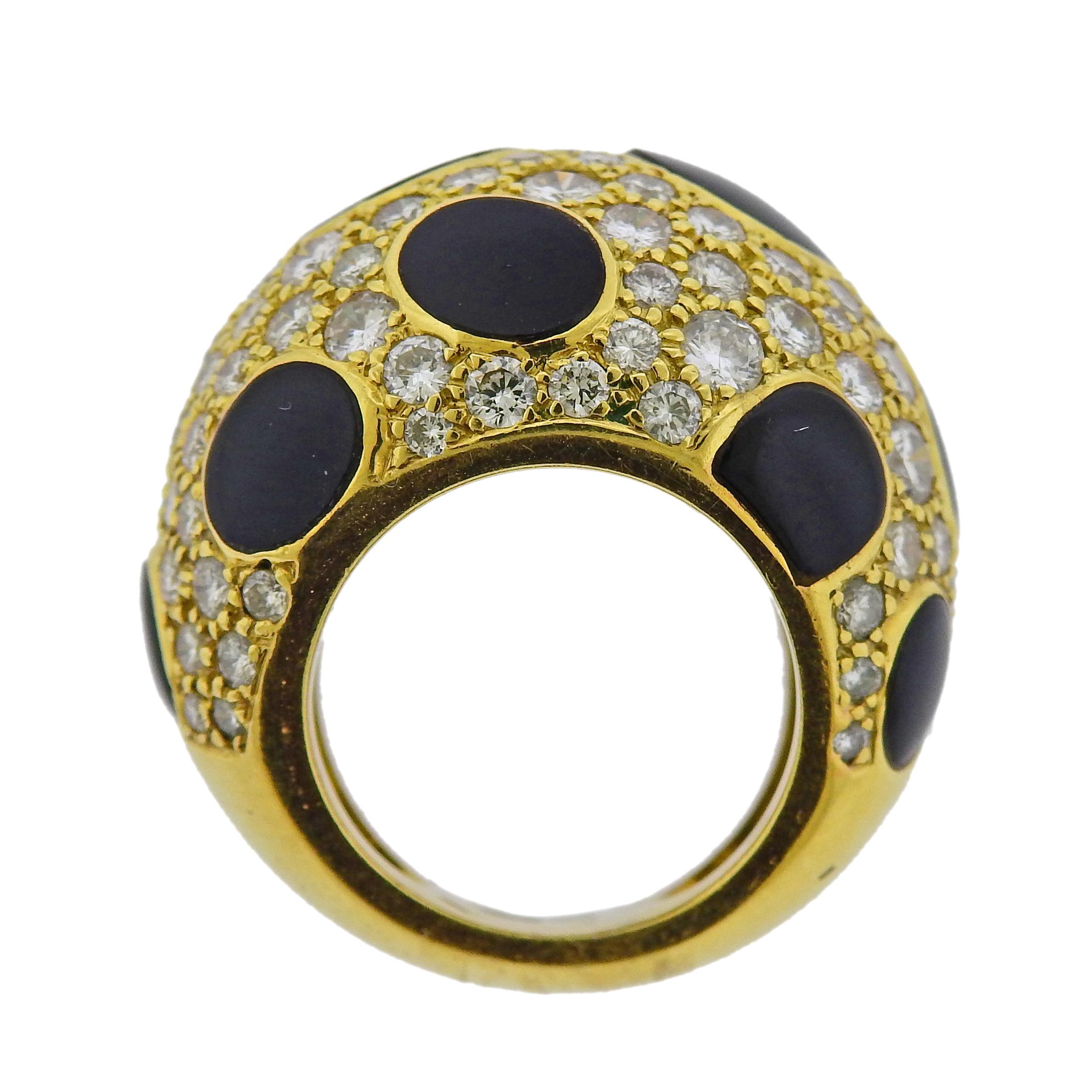 Women's Diamond Enamel Gold Dome Ring For Sale