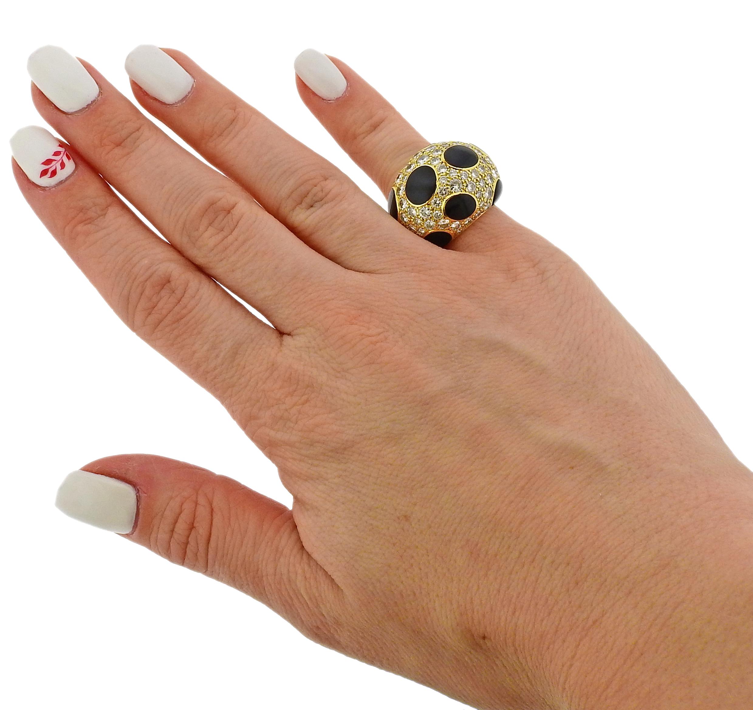 Diamond Enamel Gold Dome Ring For Sale 1