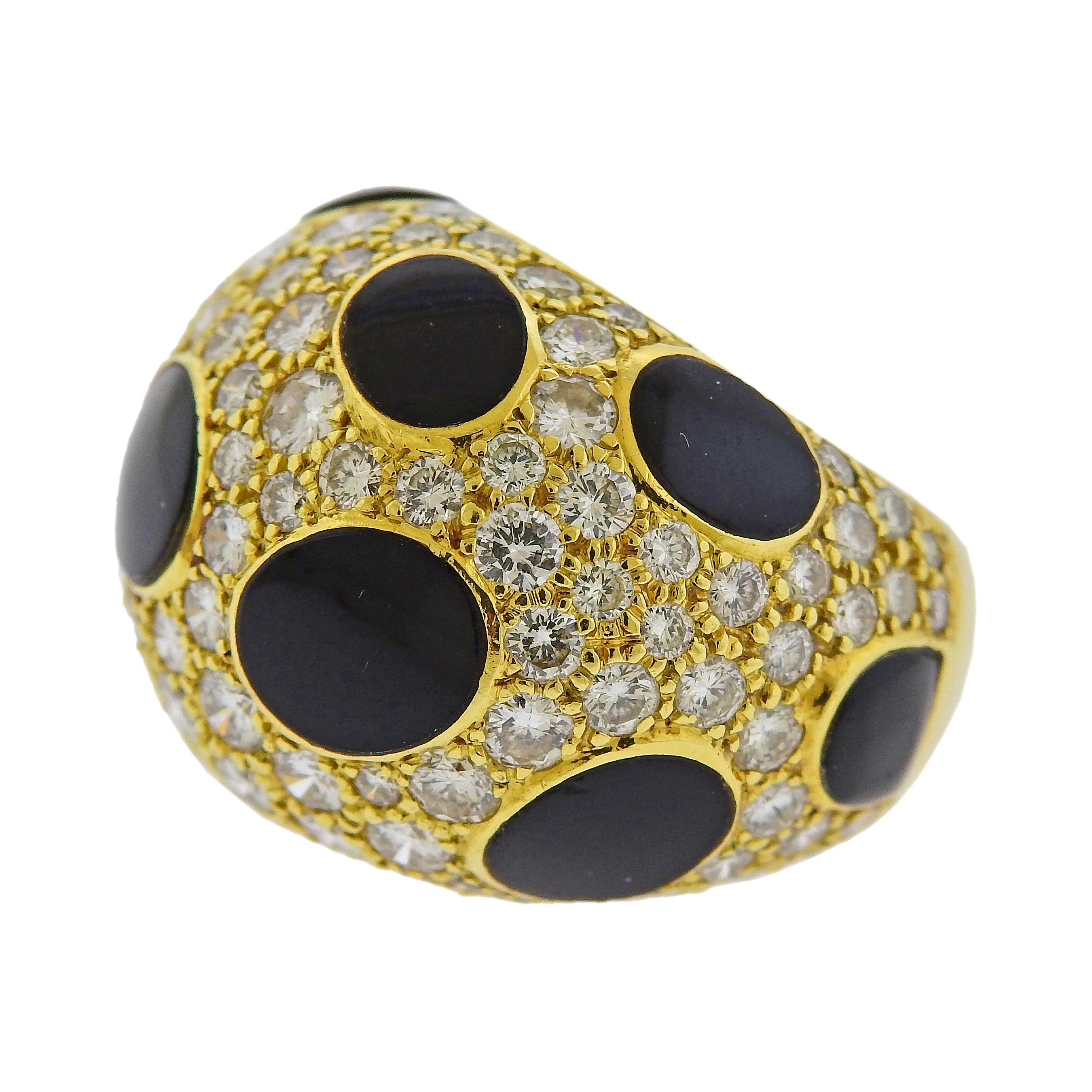 Diamond Enamel Gold Dome Ring For Sale