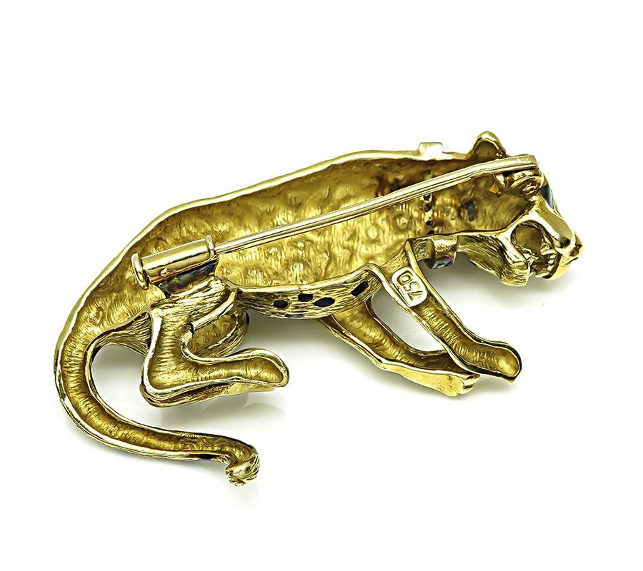 Diamond Enamel Gold Panther Pin In Good Condition For Sale In New York, NY