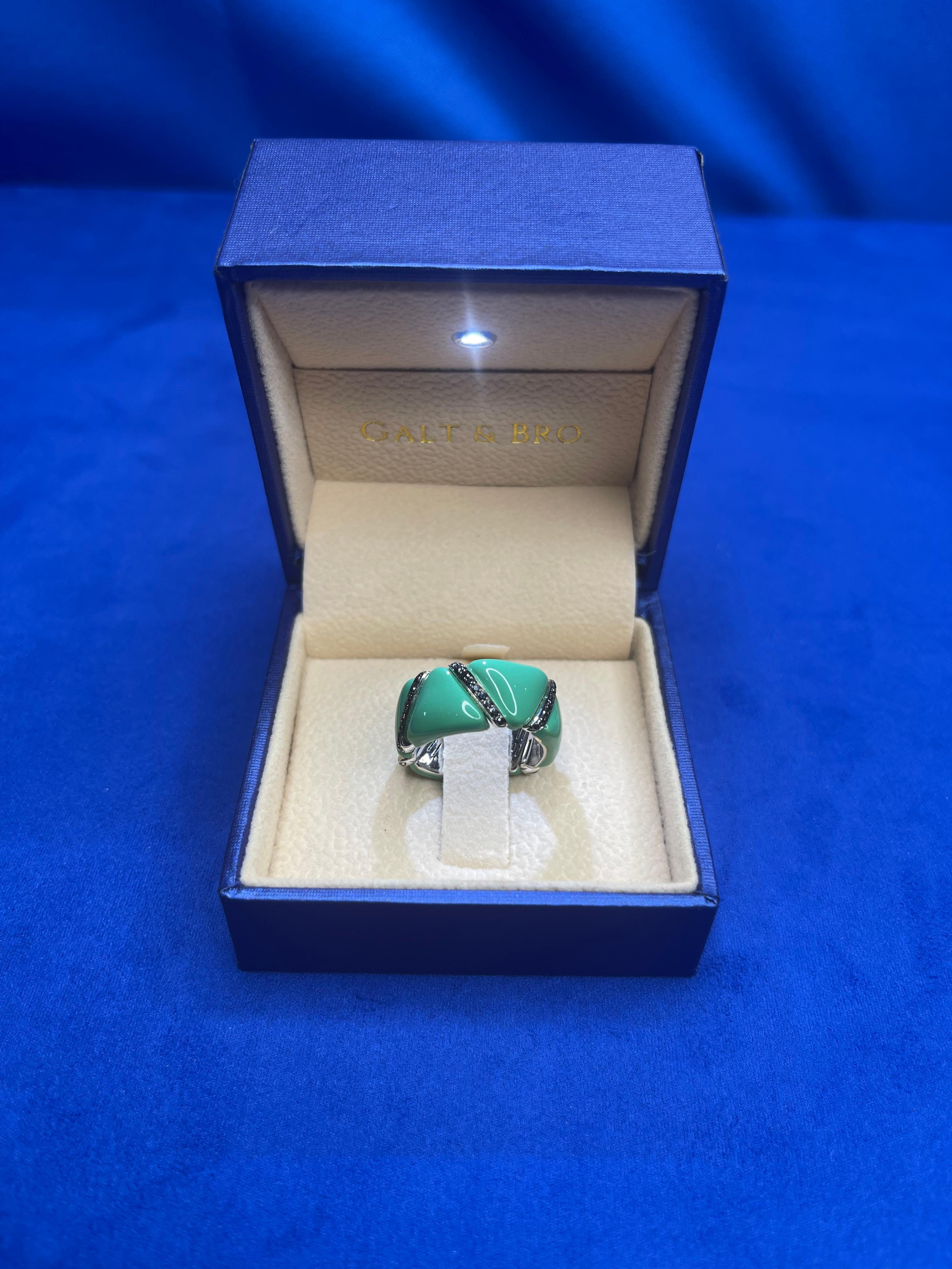 Eternity-Ring aus 18 Karat Weißgold mit schwarzer Diamant und grüner Emaille, einzigartiger italienischer Ring im Angebot 4