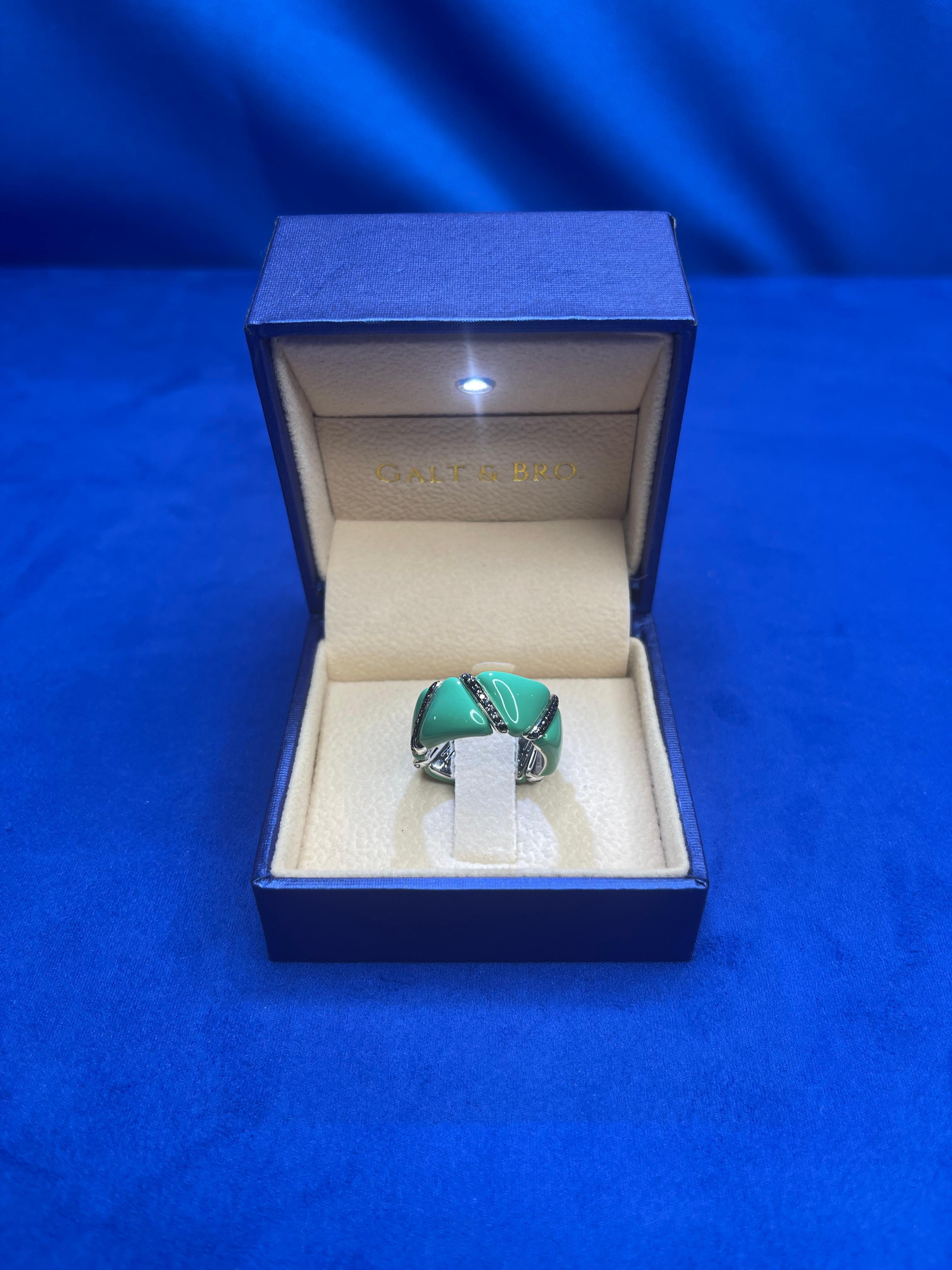 Eternity-Ring aus 18 Karat Weißgold mit schwarzer Diamant und grüner Emaille, einzigartiger italienischer Ring im Angebot 6