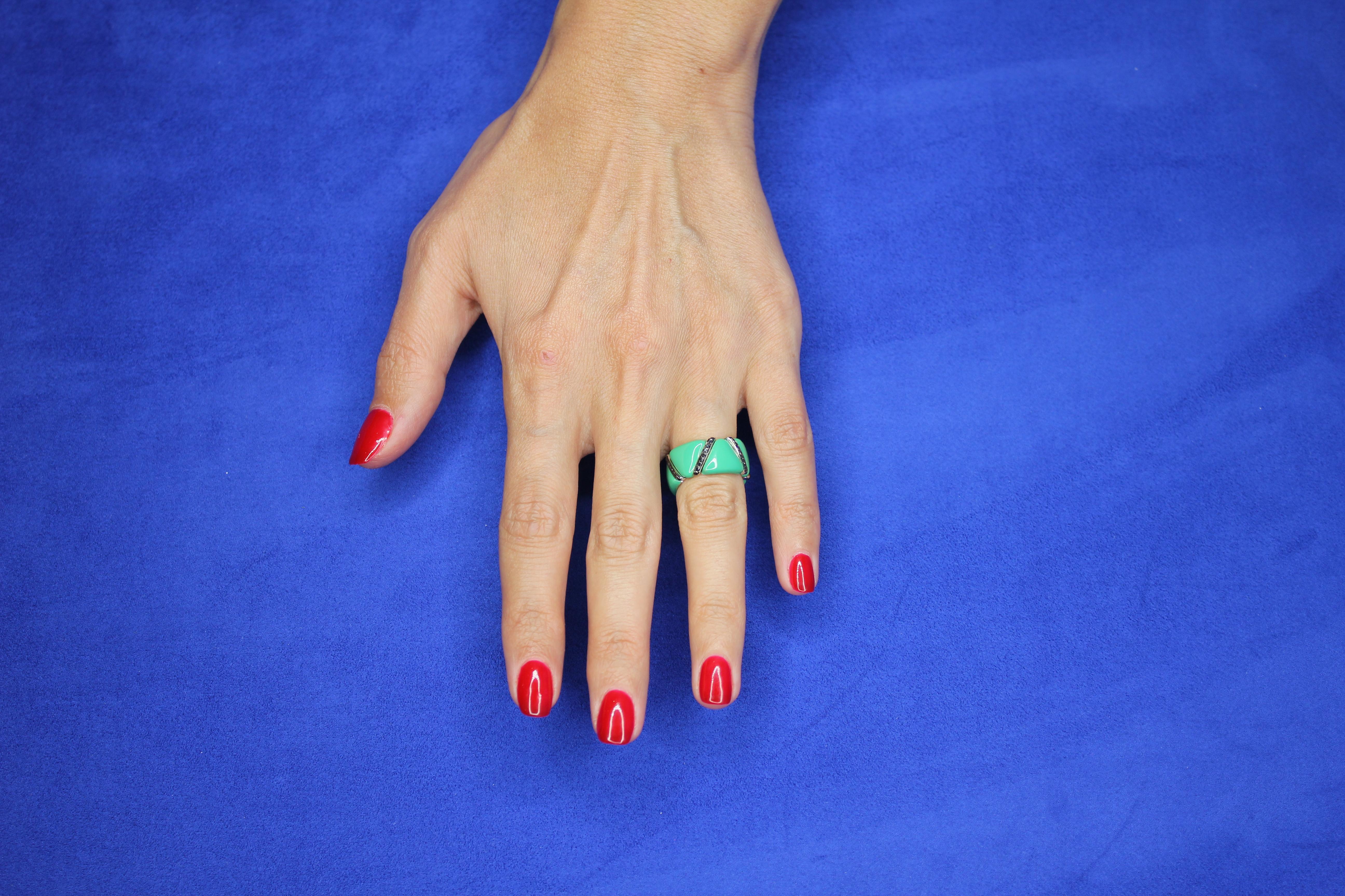 Eternity-Ring aus 18 Karat Weißgold mit schwarzer Diamant und grüner Emaille, einzigartiger italienischer Ring im Angebot 7
