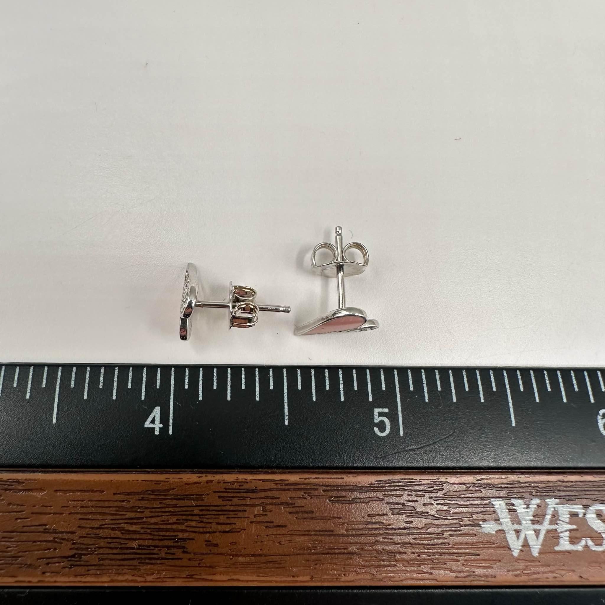 Diamond & Enamel Heart Studs in Sterling Silver – 0.04ctw Diamonds, Pink Enamel In New Condition In West Hempstead, NY