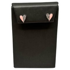 Diamond & Enamel Heart Studs in Sterling Silver – 0.04ctw Diamonds, Pink Enamel