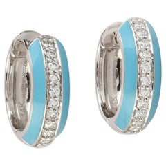 Diamond & Enamel Hoop Earrings Made In 14K White Gold