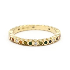 Diamond Enamel Multi-color Band Ring, 18k Yellow Gold, Ring Size 6.75