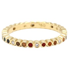 Diamond Enamel Multi-color Band Ring, 18k Yellow Gold, Ring Size 6.75