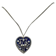 Diamond Enamel Necklace Heart Flower Basket Pearl White Gold Victorian Edwardian