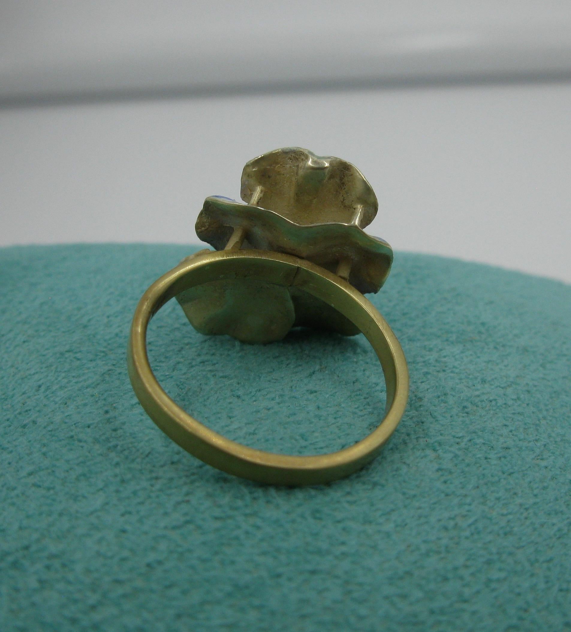 Diamond Enamel Pansy Flower Ring Antique Victorian 18 Karat Gold 5