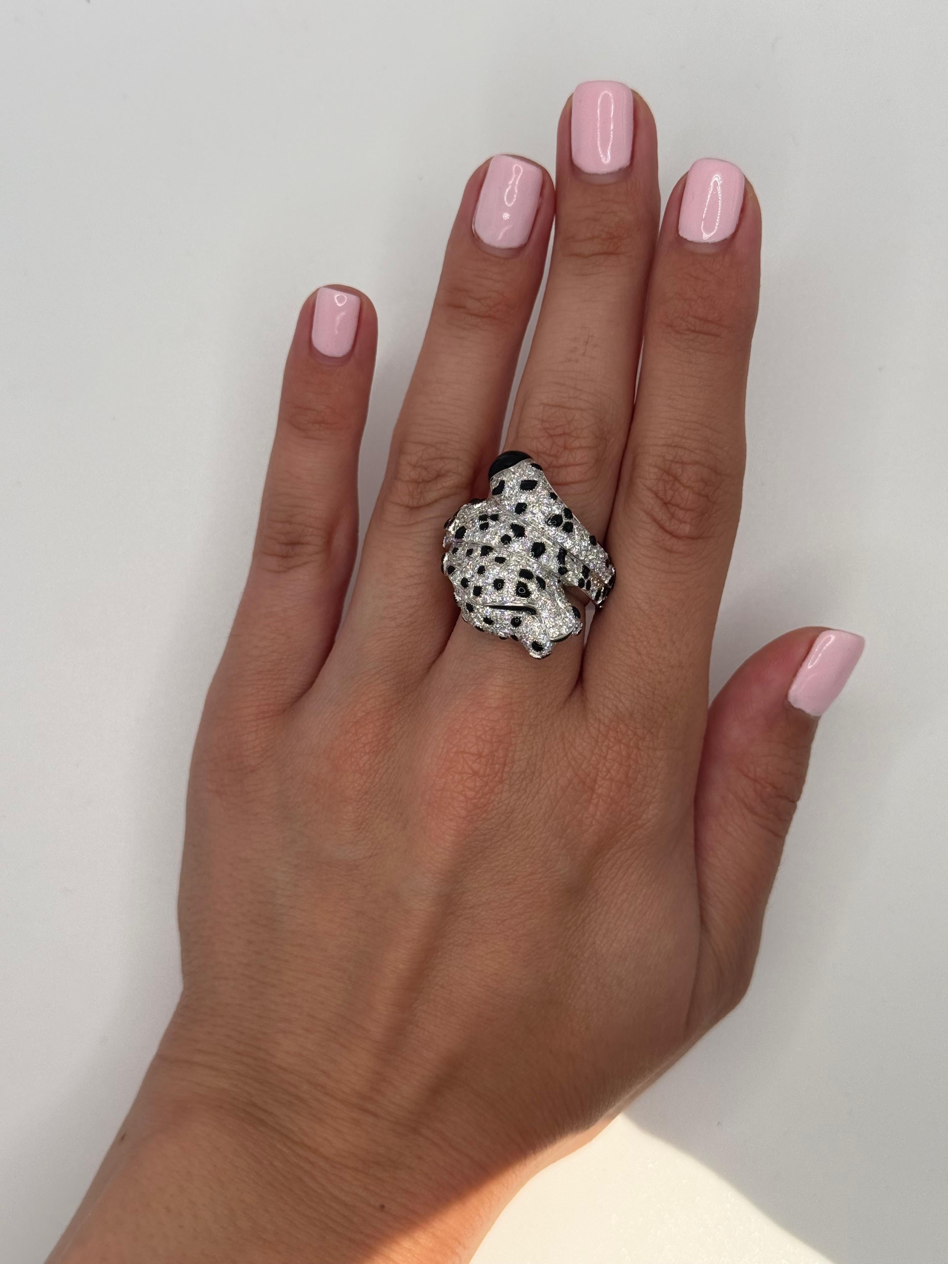 Arts and Crafts Anello Pantera con smalto e diamanti in vendita