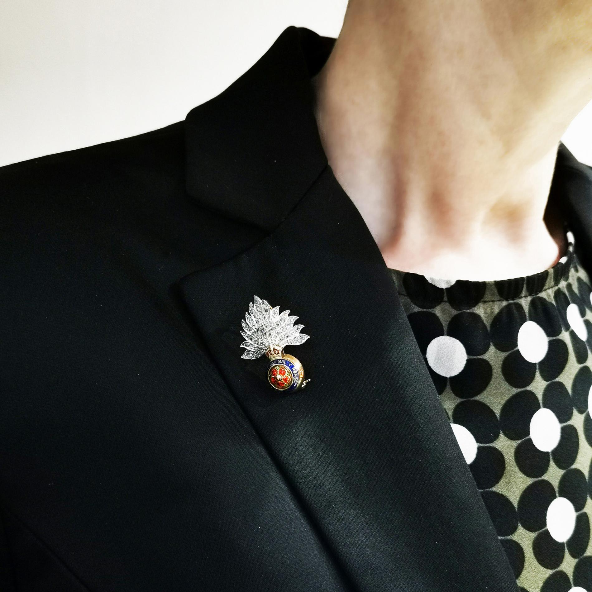 Diamond, Enamel, Platinum and Gold, British Royal Fusiliers Badge, Circa 1935 In Good Condition In London, GB