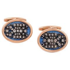 Antique Diamond Enamel Silver Topped Rose Gold Cufflinks in Imperial Russian Style