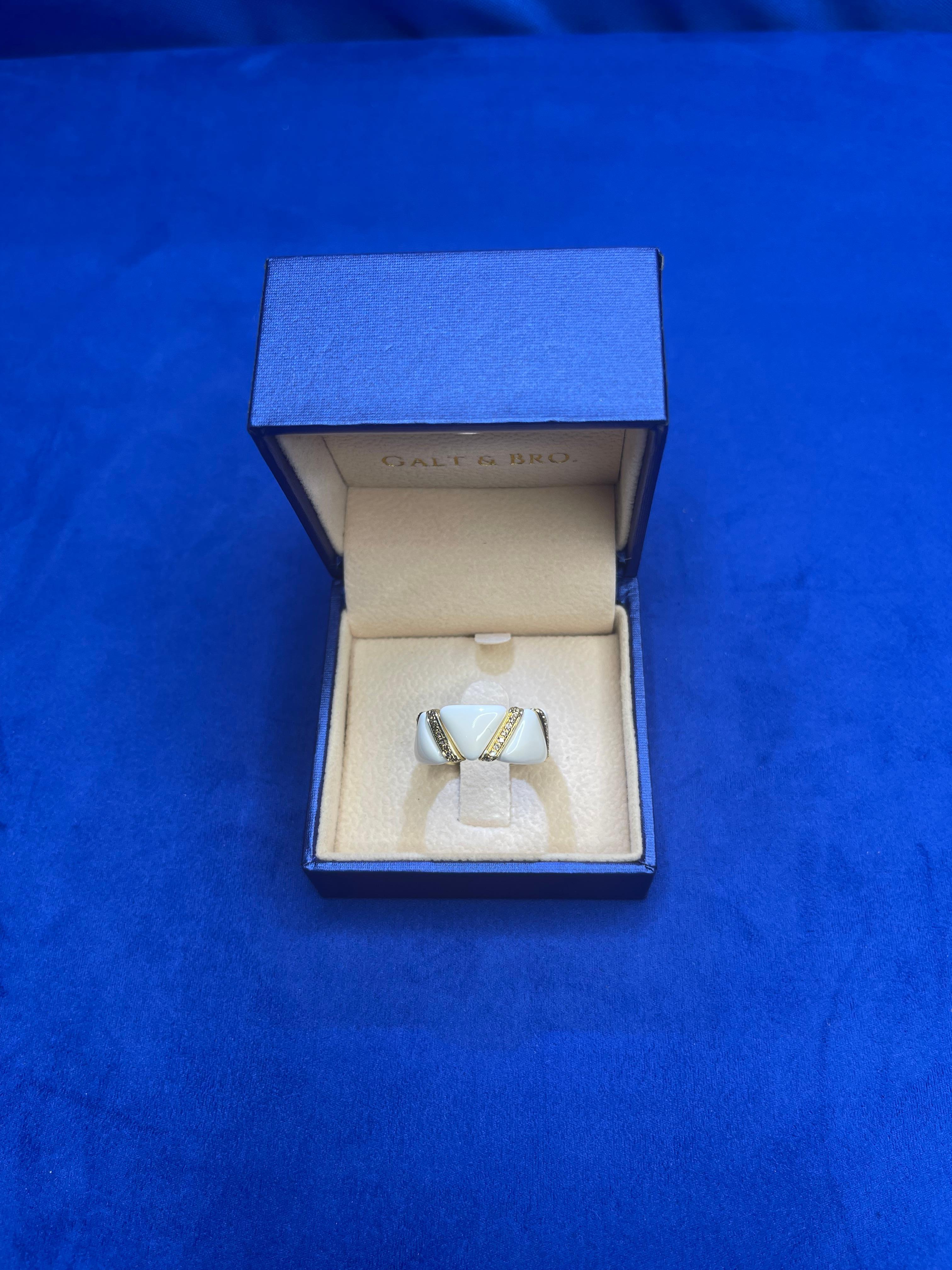 Diamond White Beige Cream Ivory Enamel Eternity Band Unique 18K Yellow Gold Ring For Sale 1