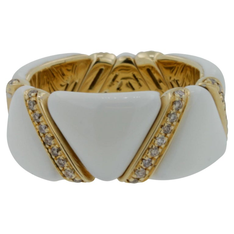 Diamond Enamel White Glaze Ring For Sale at 1stDibs