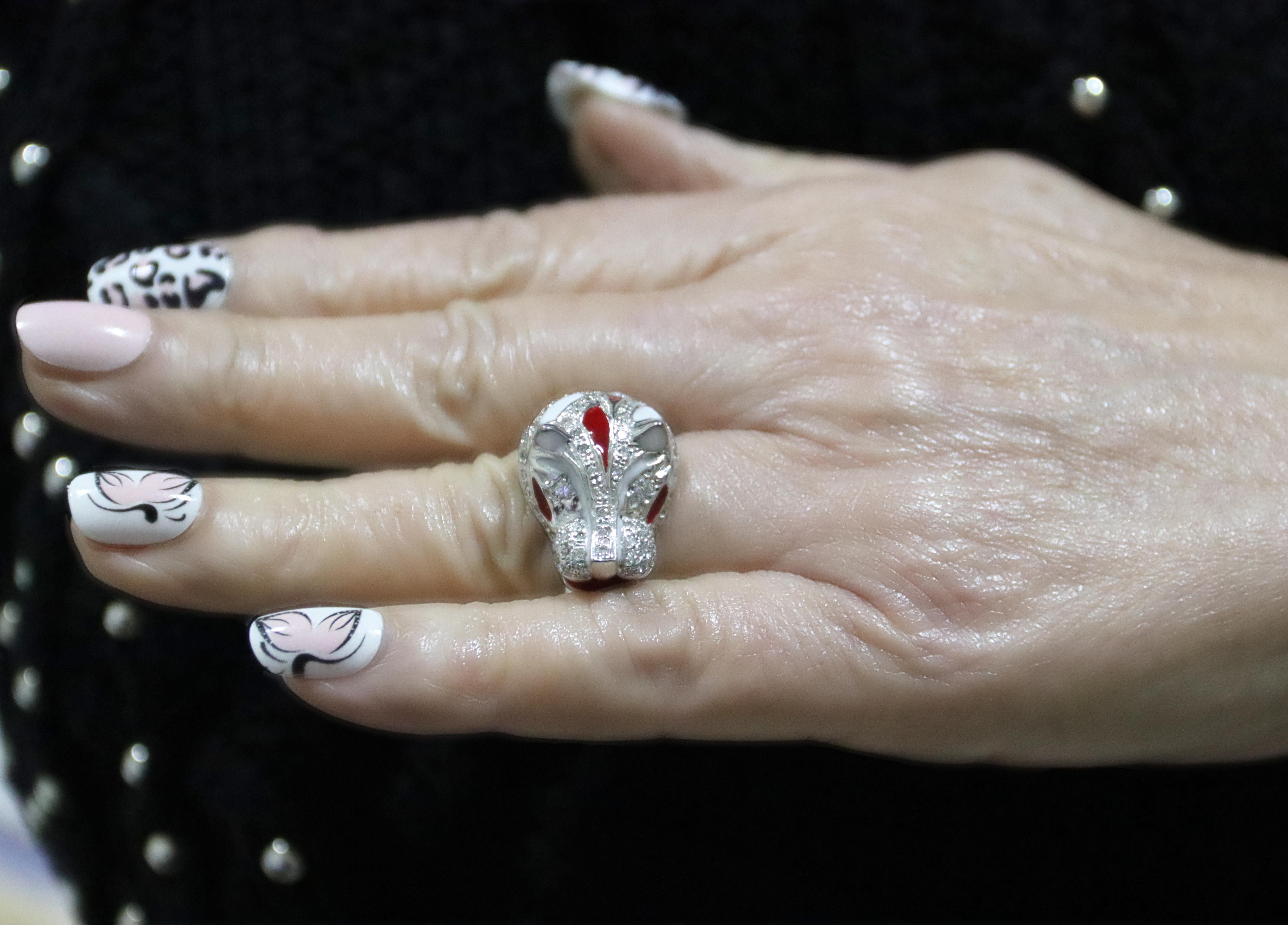 Diamant-Emaille Weißgold 18 Kt Cocktail Ringe Damen im Angebot