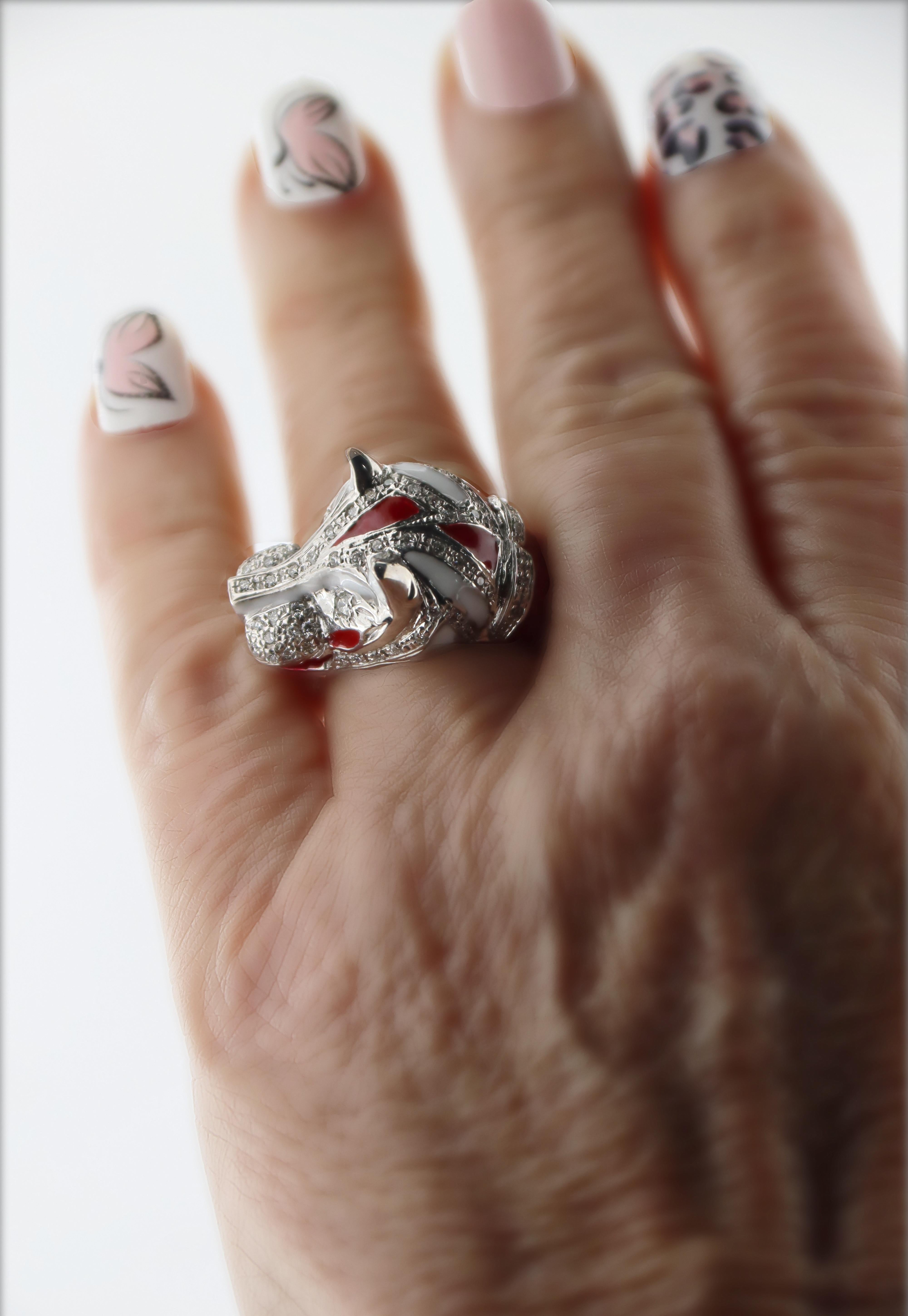 Diamant-Emaille Weißgold 18 Kt Cocktail Ringe im Angebot 2