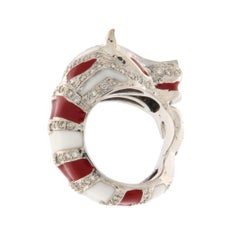 Diamond Enamel White Gold 18 Kt Cocktail Ring