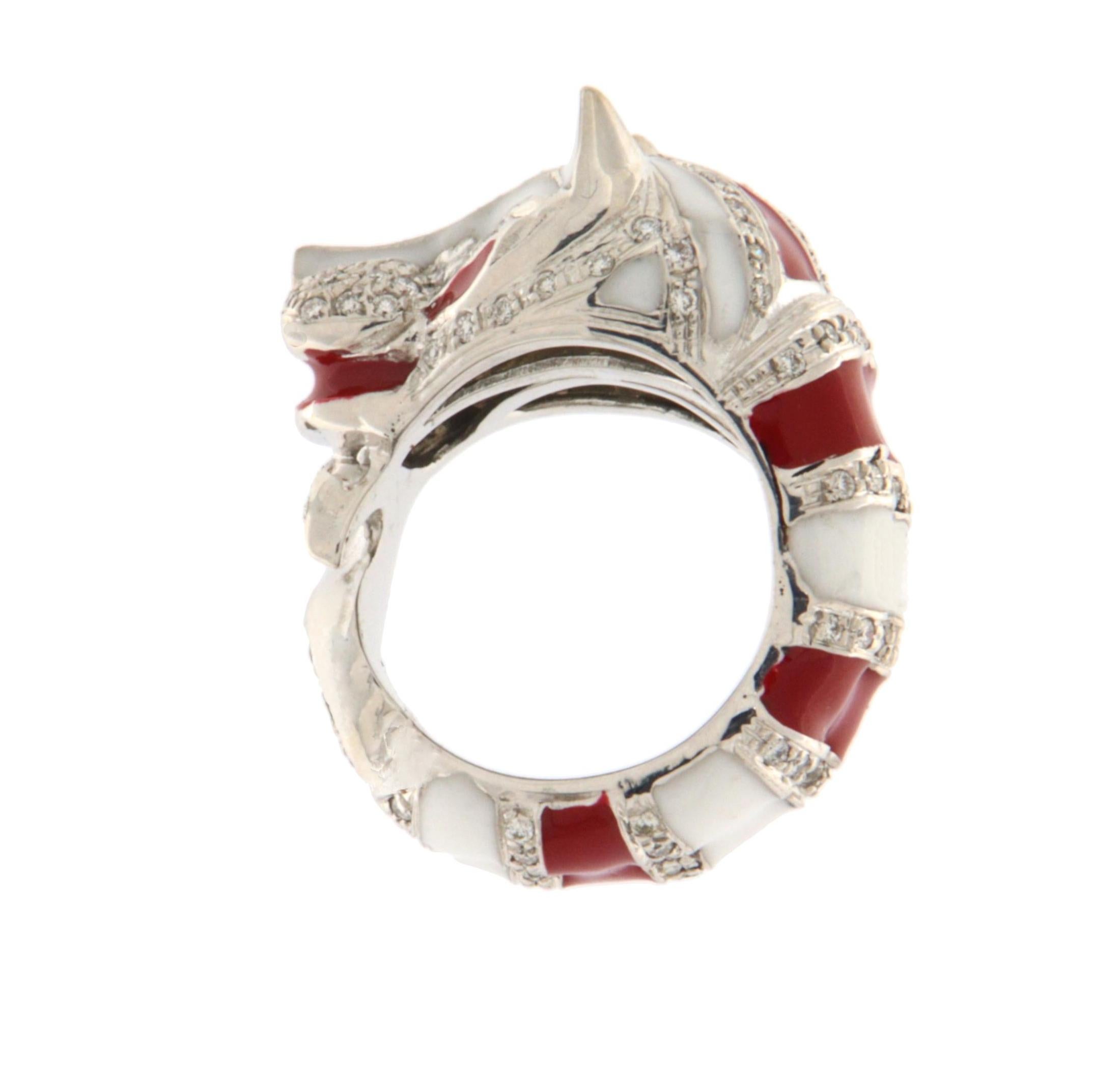 Diamant-Emaille Weißgold 18 Kt Cocktail Ringe (Kunsthandwerker*in) im Angebot