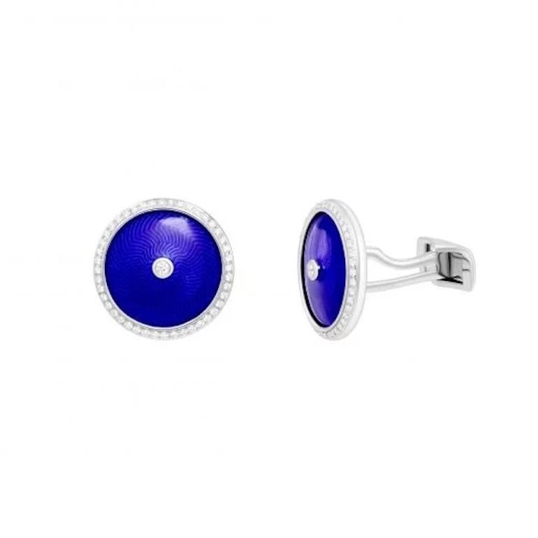 Diamond Enamel White Gold Fine Jewelry Statement Cufflinks for Him In New Condition For Sale In Montreux, CH