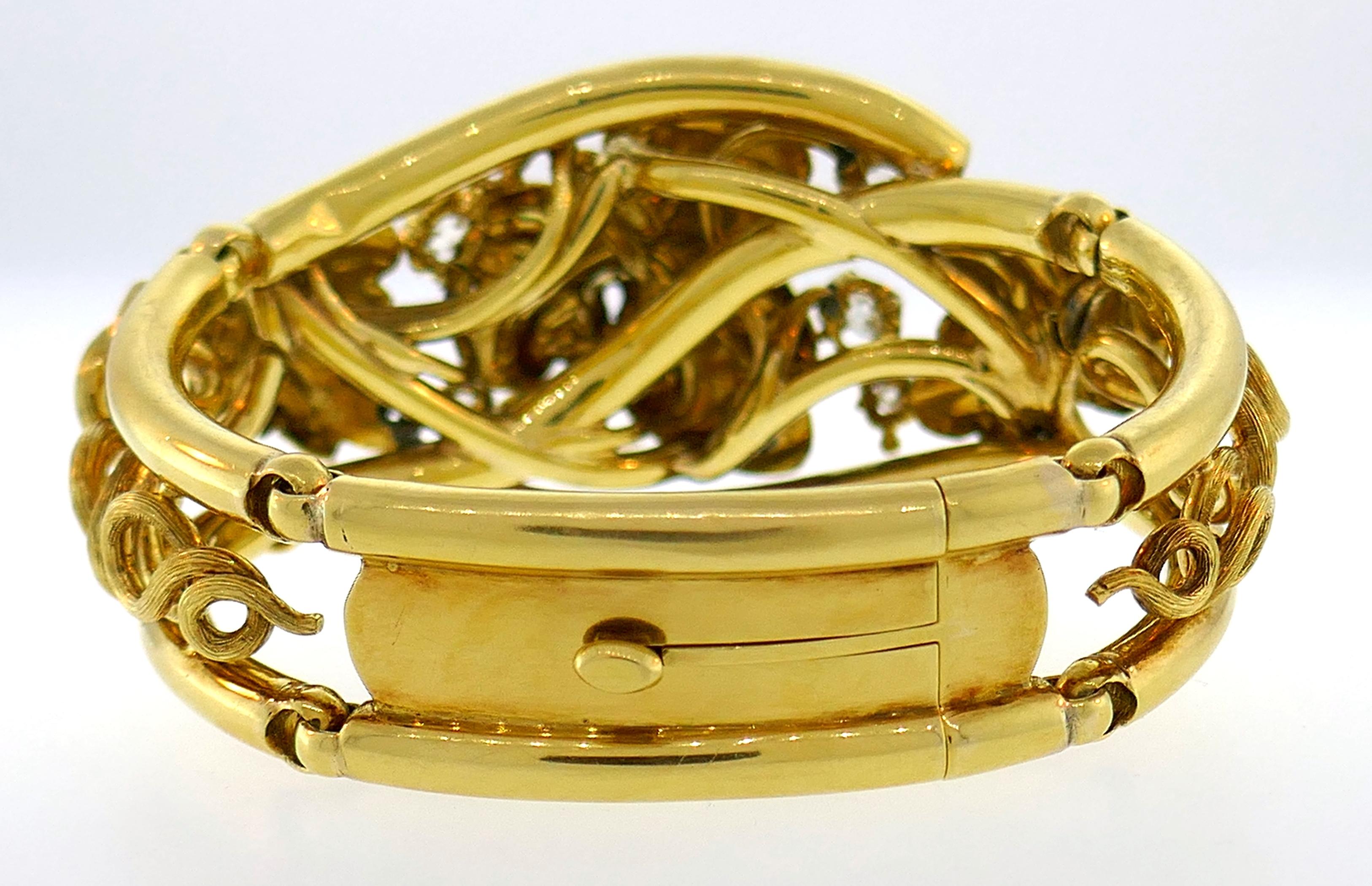 Diamond Enamel Yellow Gold Bangle Bracelet French Victorian Antique 2