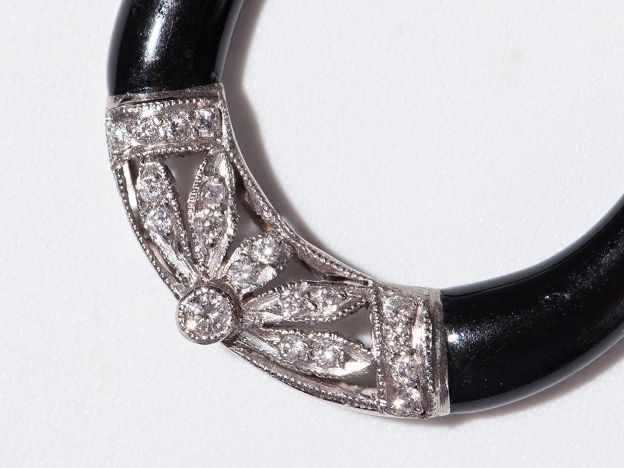 Art Deco Diamond Enameled Platinum Dangle Earrings For Sale