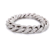 Diamond Frosted 18 Karat White Gold Cuban Link Bracelet