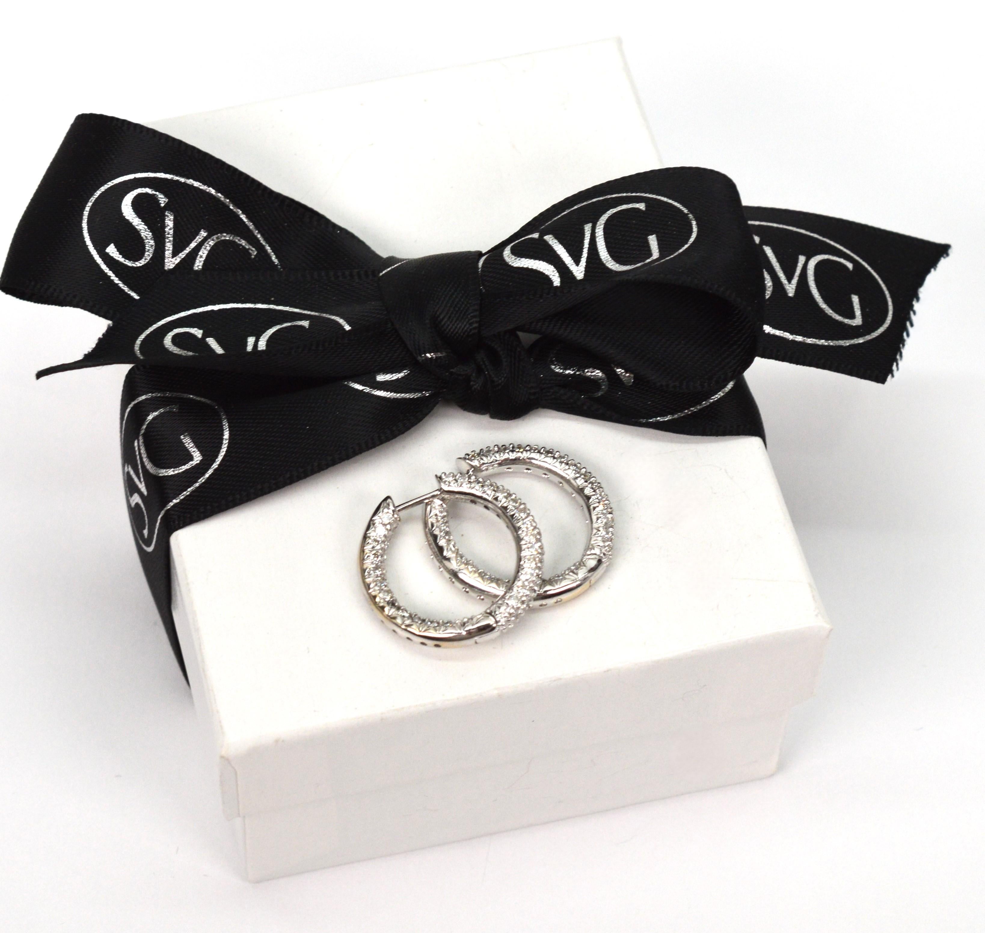 Diamond Encrusted 18 Karat White Gold Hoop Earrings For Sale 5