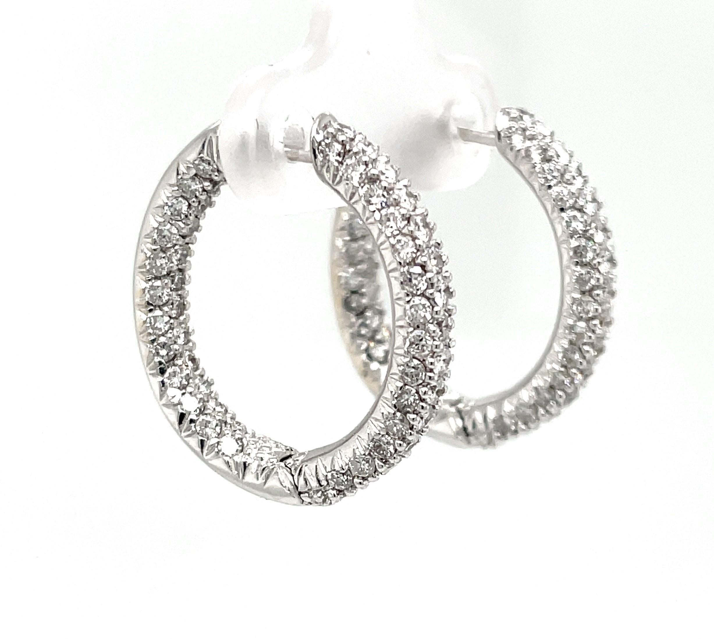 Round Cut Diamond Encrusted 18 Karat White Gold Hoop Earrings For Sale