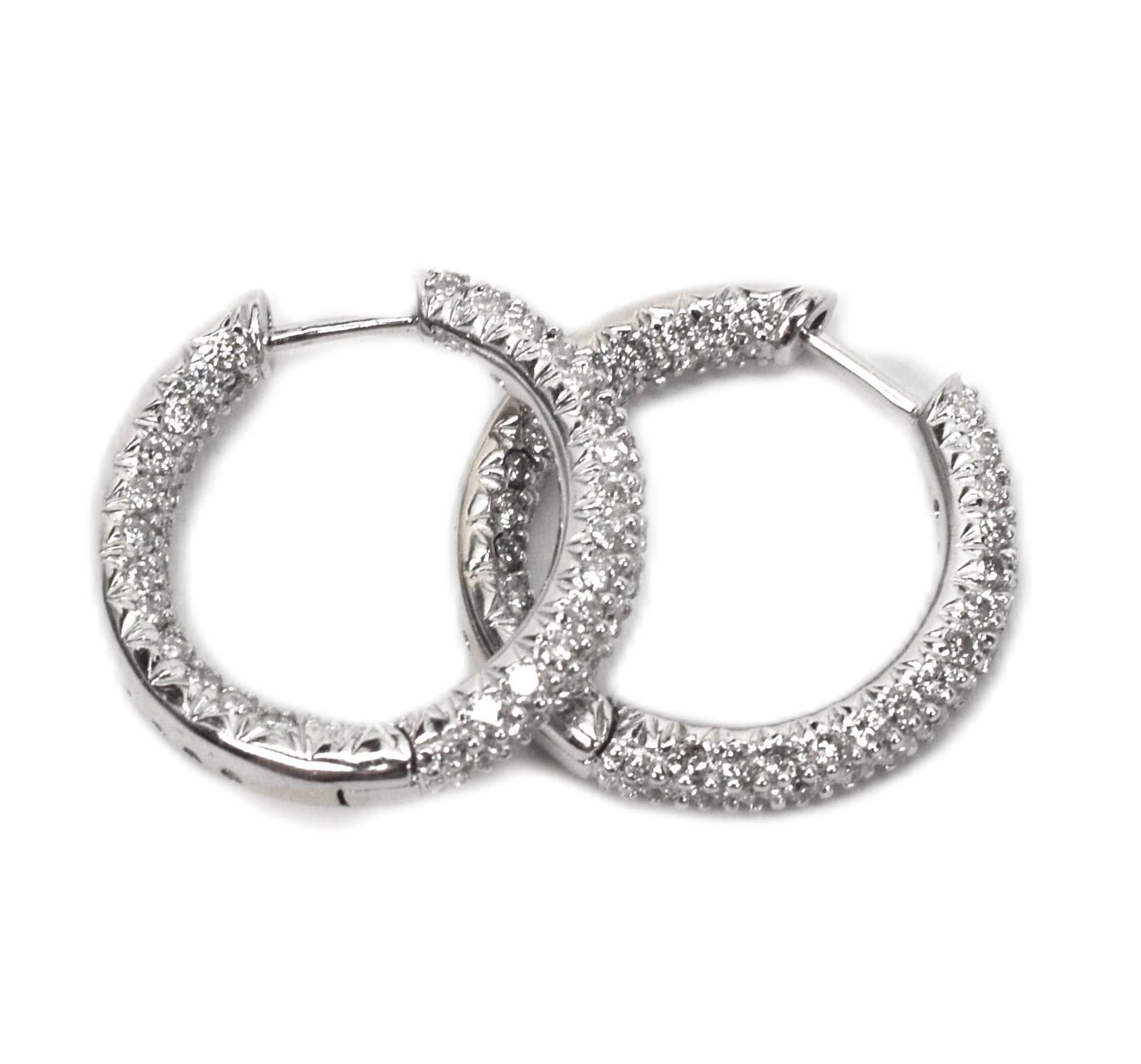 Women's Diamond Encrusted 18 Karat White Gold Hoop Earrings For Sale