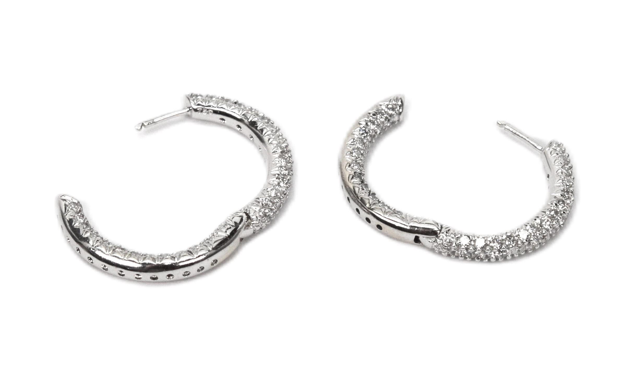 Diamond Encrusted 18 Karat White Gold Hoop Earrings For Sale 2