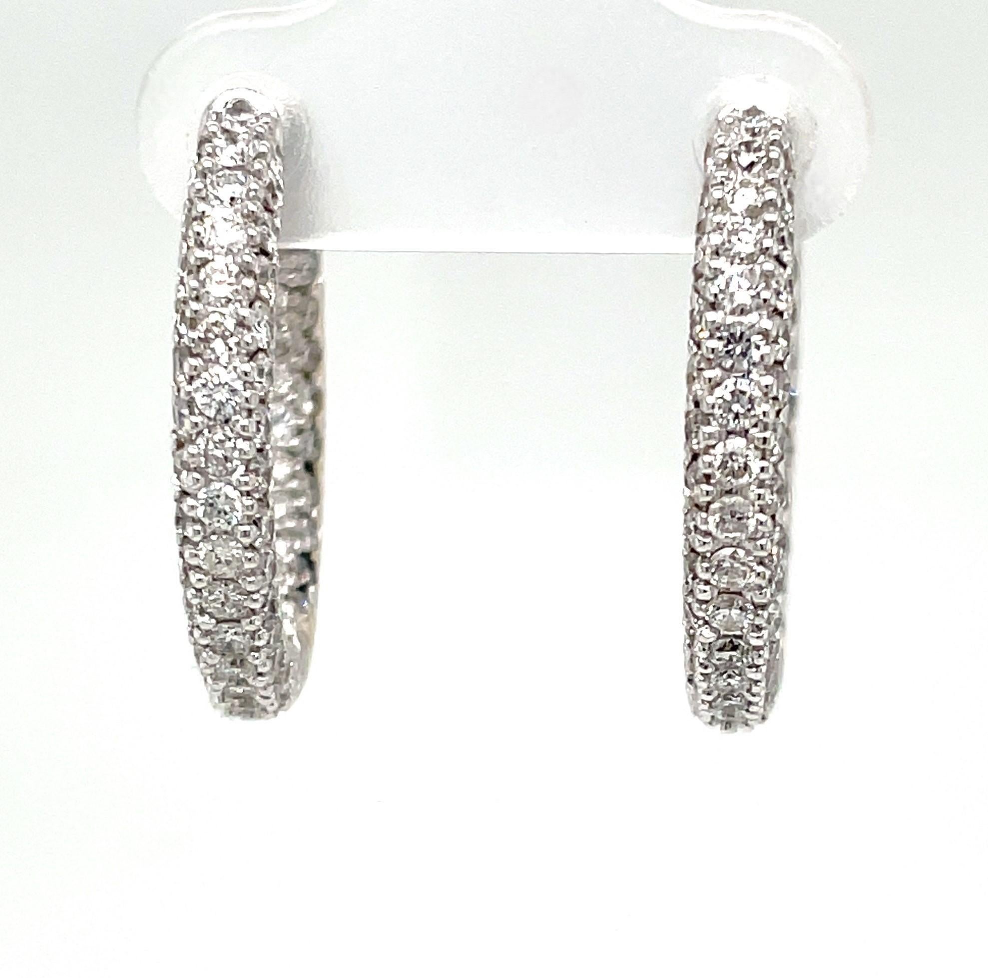Diamond Encrusted 18 Karat White Gold Hoop Earrings For Sale 4