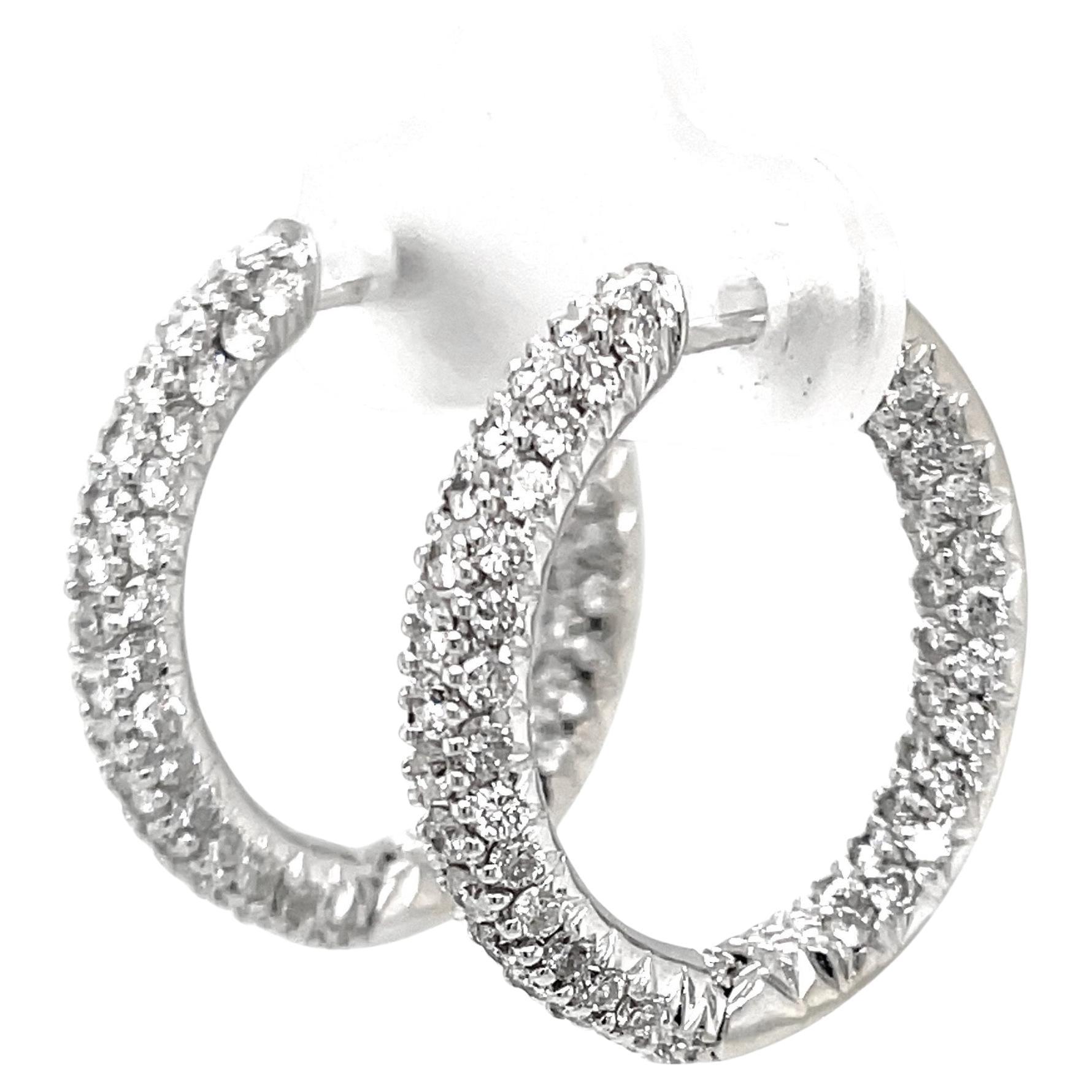 Diamond Encrusted 18 Karat White Gold Hoop Earrings