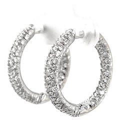 Diamond Encrusted 18 Karat White Gold Hoop Earrings