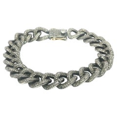 Diamond Encrusted Blackened Silver Curb Cuban Link Bracelet 14k Clasp Tongue